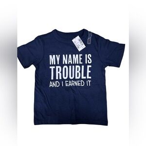 Navy Blue Kids T-Shirt - "My Name is Trouble"
